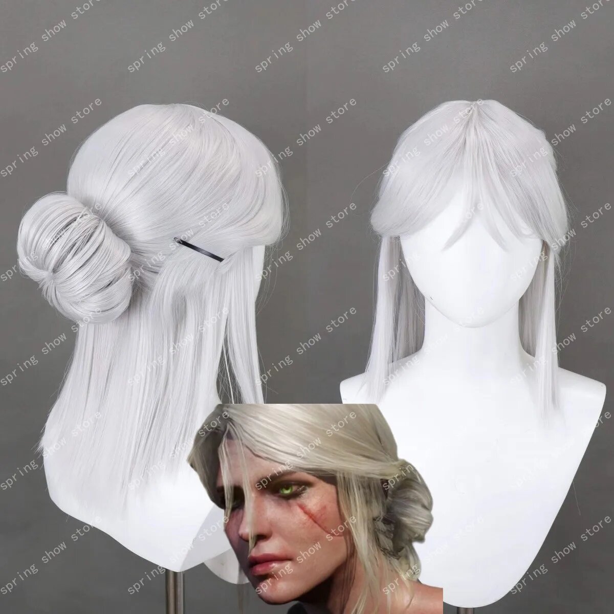 Witcher 3 Cirilla Fiona Elen Riannon Ciri, синтетические волосы для косплея, серебристо-серый, средней длины, парик из комиксов