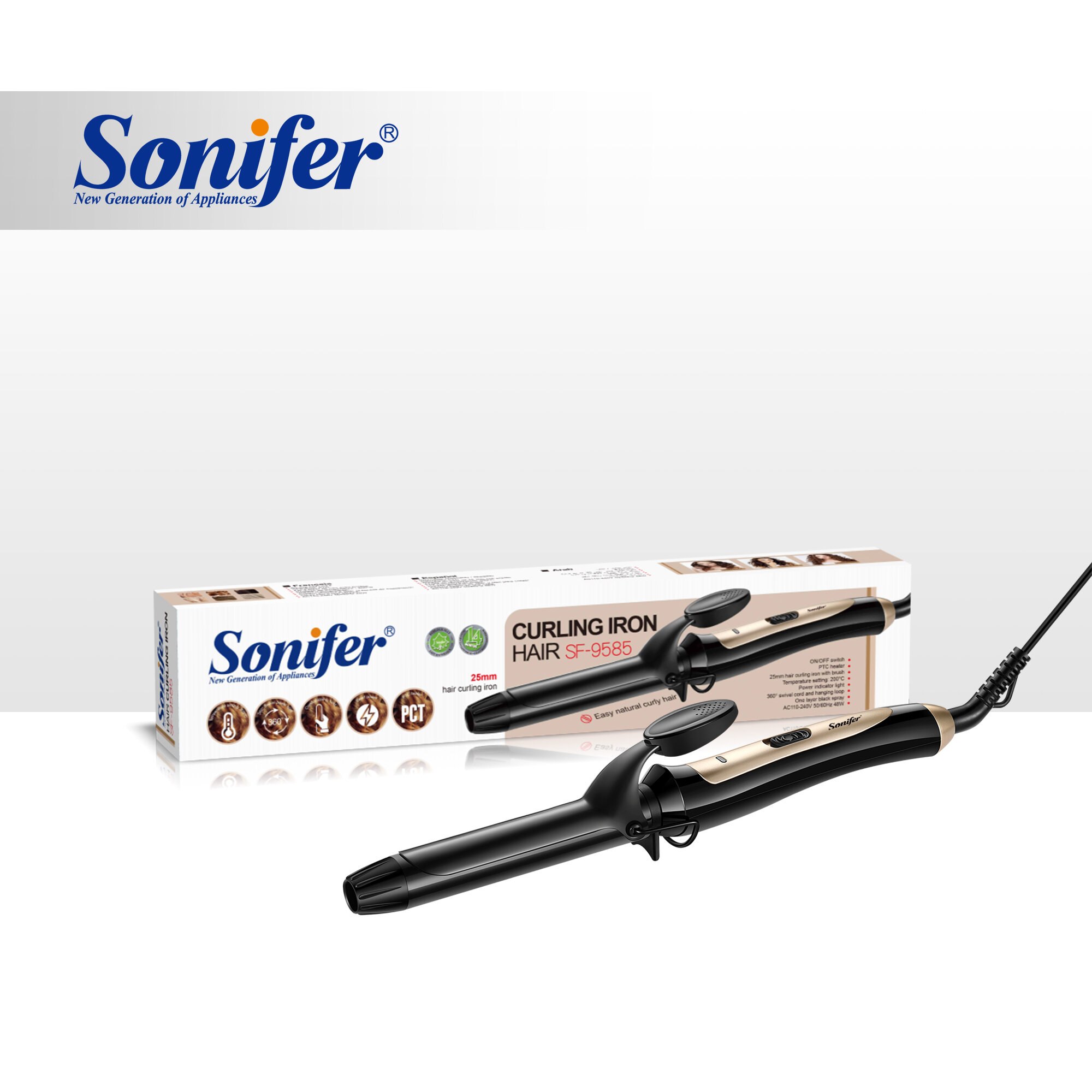 Щипцы для завивки SF-9585, керамические, 25 мм, мощность 48 Вт, максимальная температура 200 °C