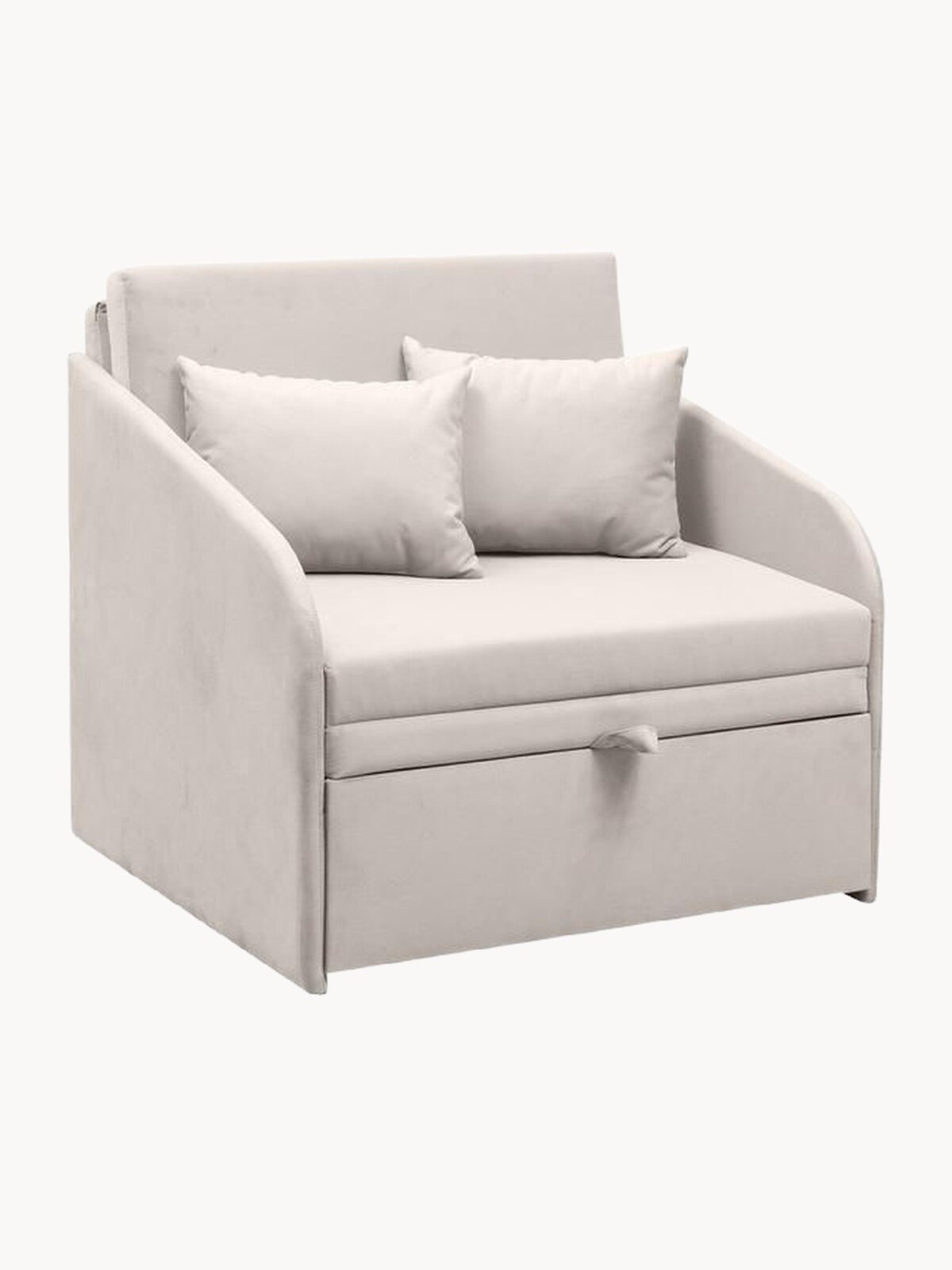 Кресло-кровать Бинго выкатное, с ящиком для белья, с декоративными подушками, 75х180 см спальное место, Бежевый, велюр