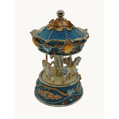 Яйцо фаберже КАРУСЕЛЬ МУЗЫКАЛЬНАЯ голубая артикул 2218 3400₽