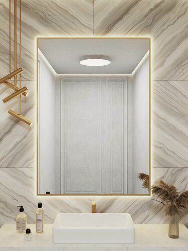 Изображение товара Зеркало в ванную 120х80 см. золото с подсветкой. Свет: Нейтральный белый 4500К. В алюминиевой раме настенное BLX MIRROR