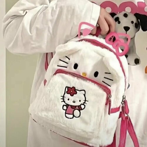 Рюкзак Hello Kitty для прогулок, подарок для девочек, меховой, пушистый