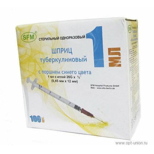 Шприц Sfm Hospital Products СФМ инсулиновый 1мл 3х компонентный N100 ( 26G 0,45x12)