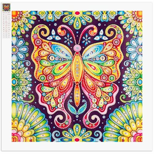 Картина стразами Maxi Art на холсте, Бабочка в Узорах, светится в темноте, 30х30 см (MA-KN0101-9)