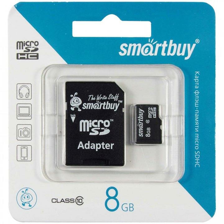 Карта памяти Smart Buy Micro SDHC 8 Gb с адаптером -