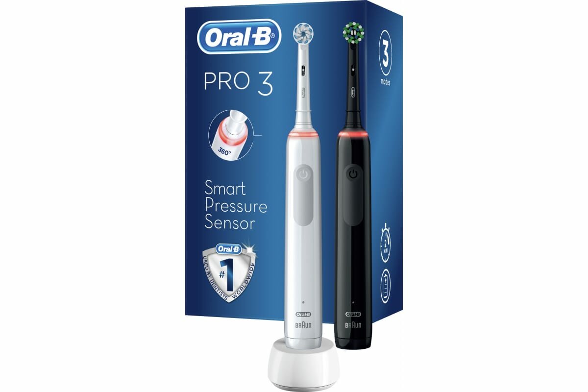 Электрическая зубная щетка Oral-B Pro 3 3500 Duo, цвет: белый и черный - фото №13