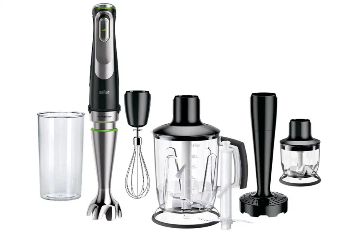 Погружной блендер Braun MultiQuick 9 MQ9147X, 1200 Вт, насадки для смешивания и измельчения, корпус черный/серебристый