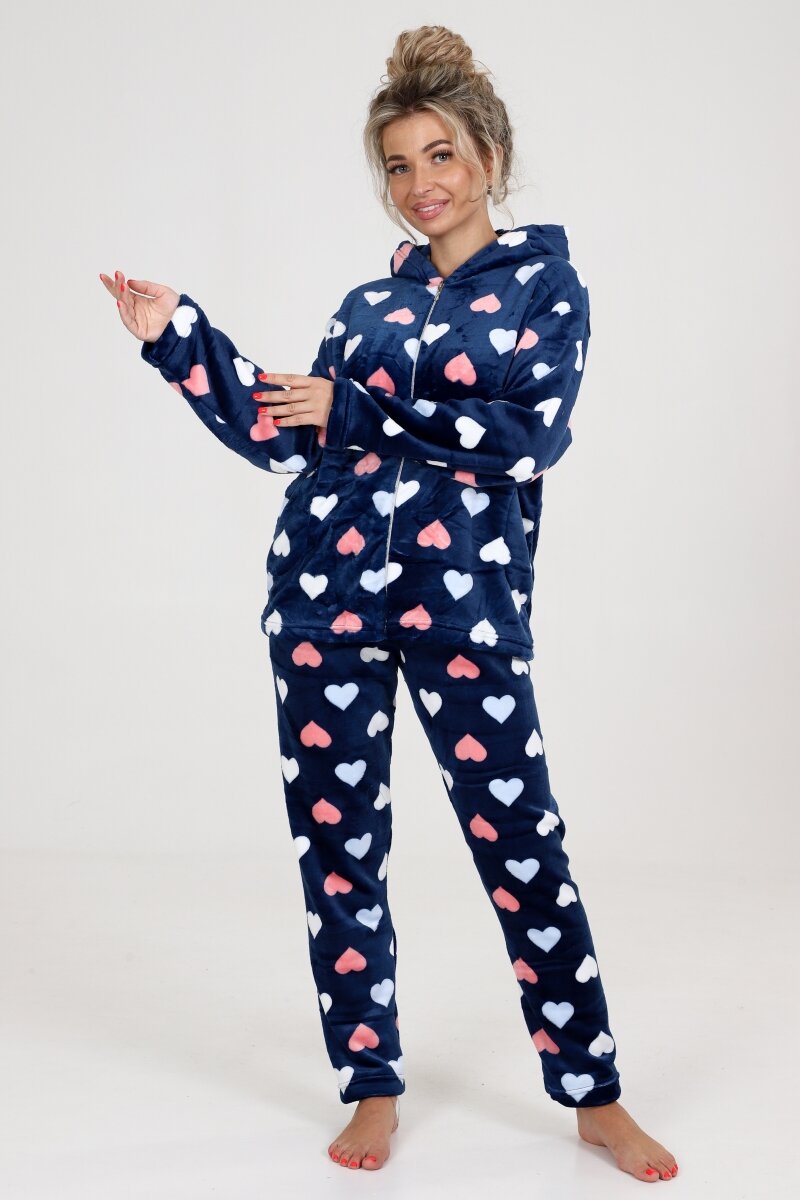 Пижама Aronia, брюки, футболка, длинный рукав, карманы, трикотажная, пояс на резинке, размер 58-60, белый, синий - фотография № 7