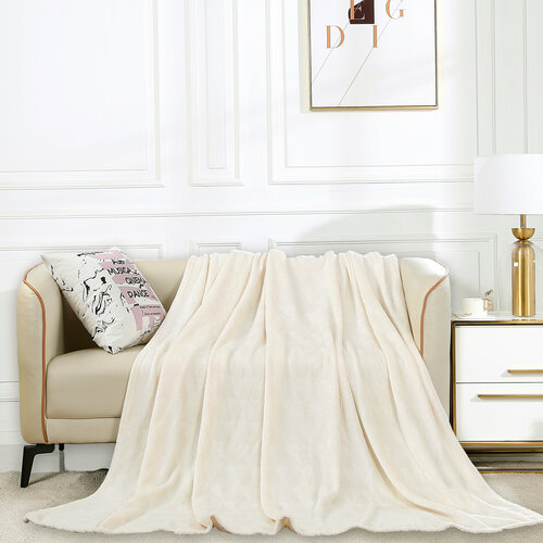 Плед 150х200 пушистый полуторный Cleo Magnolia, молочный, покрывало на кровать и диван, велсофт