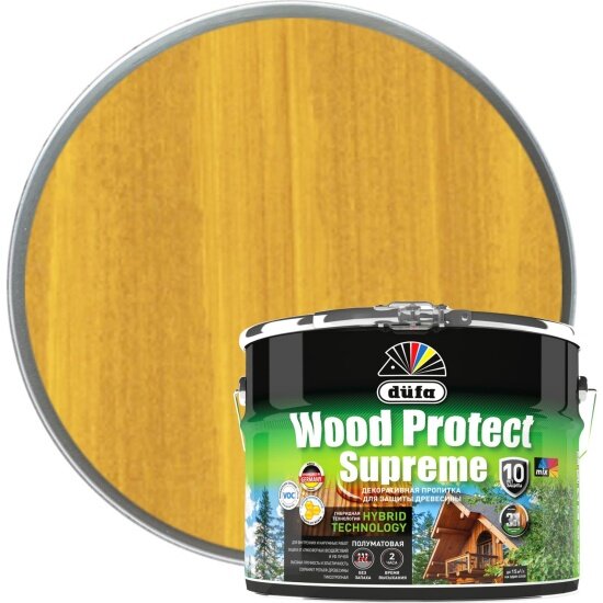 Пропитка декоративная для защиты древесины алкидная Dufa Wood Protect Supreme горная сосна 9 л
