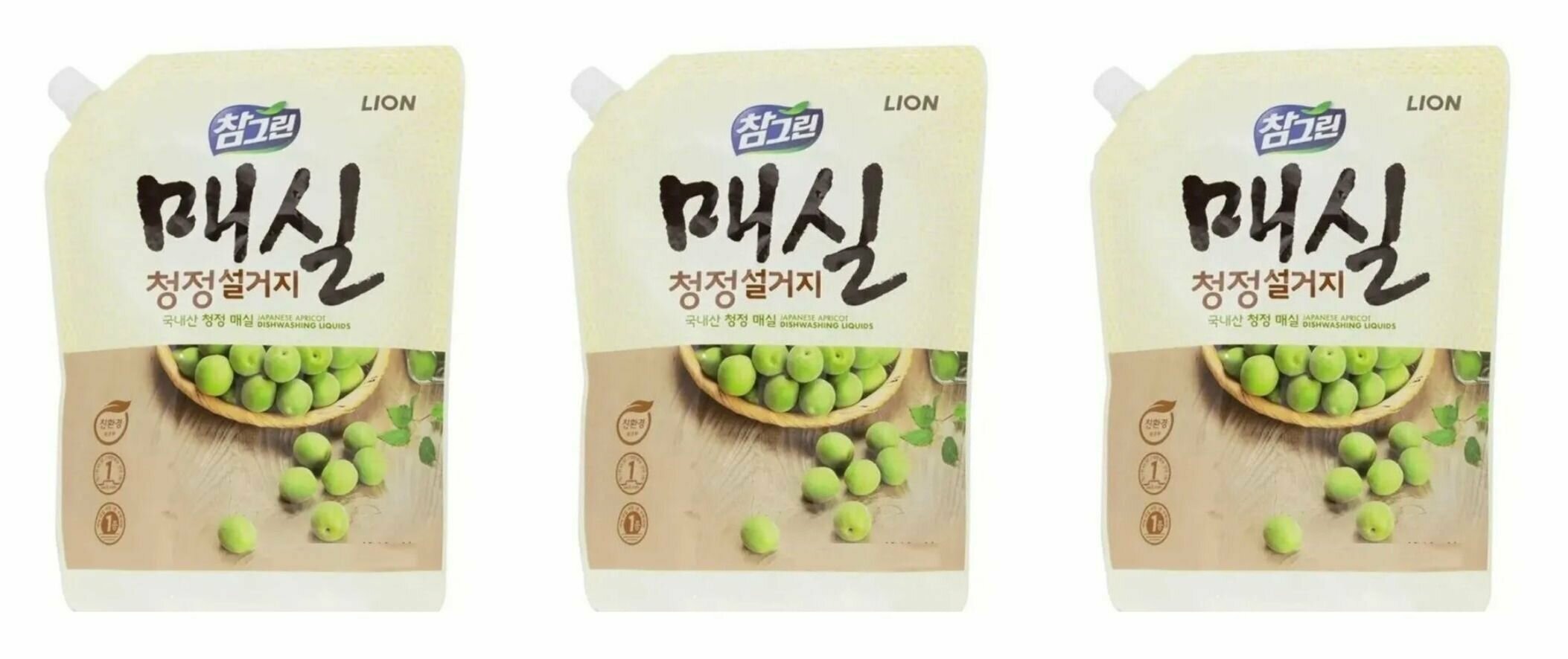 фото LION Средство для мытья посуды, овощей и фруктов Chamgreen Plum 300г сменный блок - 3 штуки