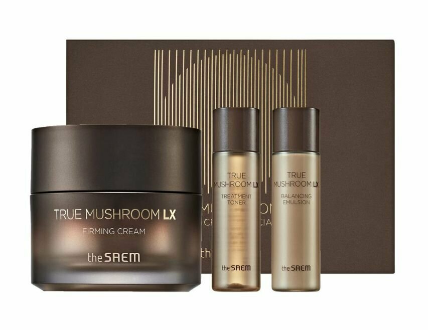 THE SAEM Набор для лица уходовый антивозрастной TRUE MUSHROOM LX Firming Cream Special Set (крем 50мл, тонер 31мл, эмульсия 31мл)