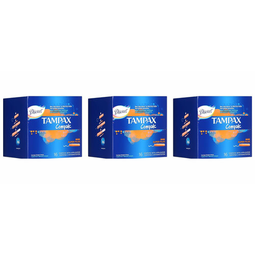 tampax tampax compak тампоны женские гигиенические с аппликатором regular duo Tampax Compak Женские гигиенические тампоны с аппликатором Super Plus Duo 16шт ПрепакКороб 3 уп