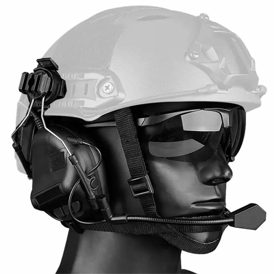 Наушники активные на шлем/тактические военный с гарнитурой с микрофоном для связи черный