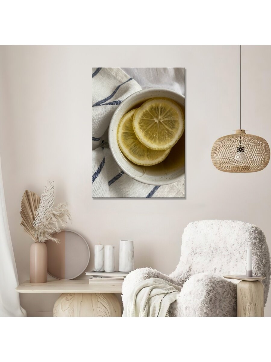 Картина на холсте с подрамником Черный чай с лимоном 30х40