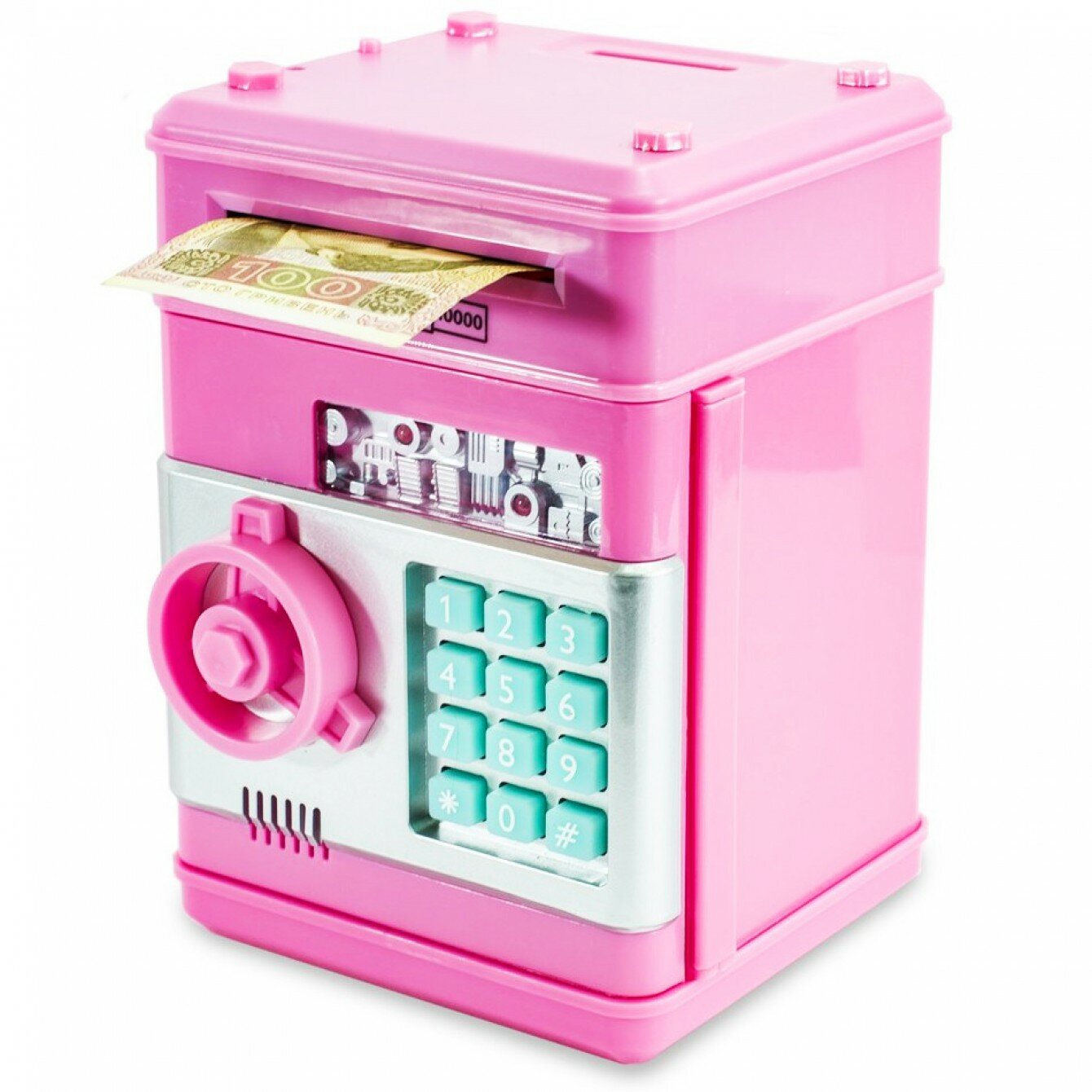 Копилка- сейф розовая с купюроприемником и кодовым замком