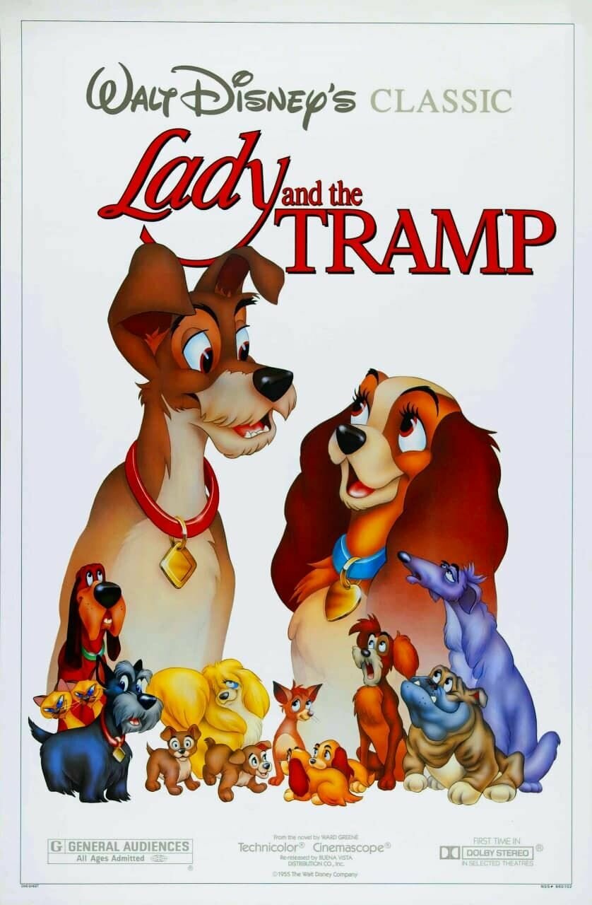 Плакат постер на бумаге Леди и Бродяга (Lady and the Tramp 1955г). Размер 42 х 60 см