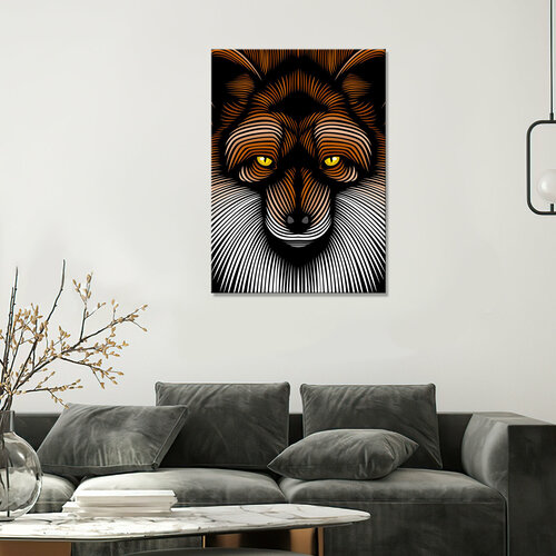 Интерьерная картина на холсте - Лиса чёткие графичные линии чёрный фон 60х80