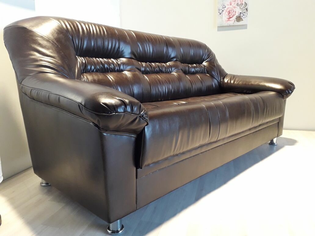 фото Диван Карелия 3- х местный Экокожа коричневый ППУ