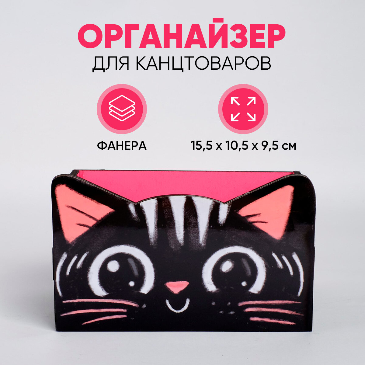 Органайзер для канцелярии "Чёрный котик" 10 х 15 х 8 см