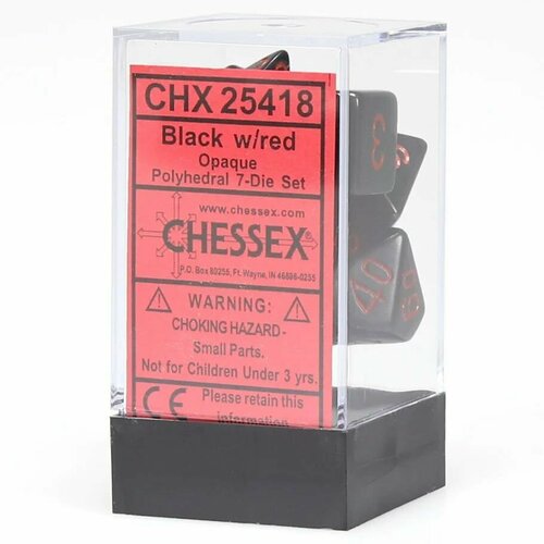 Набор кубиков для настольных ролевых игр (Dungeons and Dragons, DnD, D&D, Pathfinder) - Chessex 7-dice set Opaque Black/Red