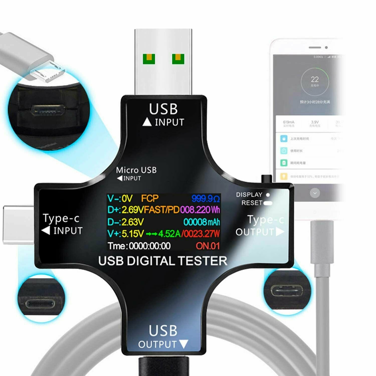 Цифровой USB-тестер, вольтметр-Амперметр с цветным TFT Type-C PD - фотография № 5