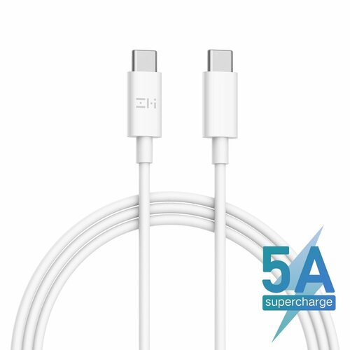 кабель usb type c zmi 100 см 3a материал оплетки tpe al701 техпак белый Кабель Type-C/Type-C ZMI 150 см 100W (AL308E) техпак белый