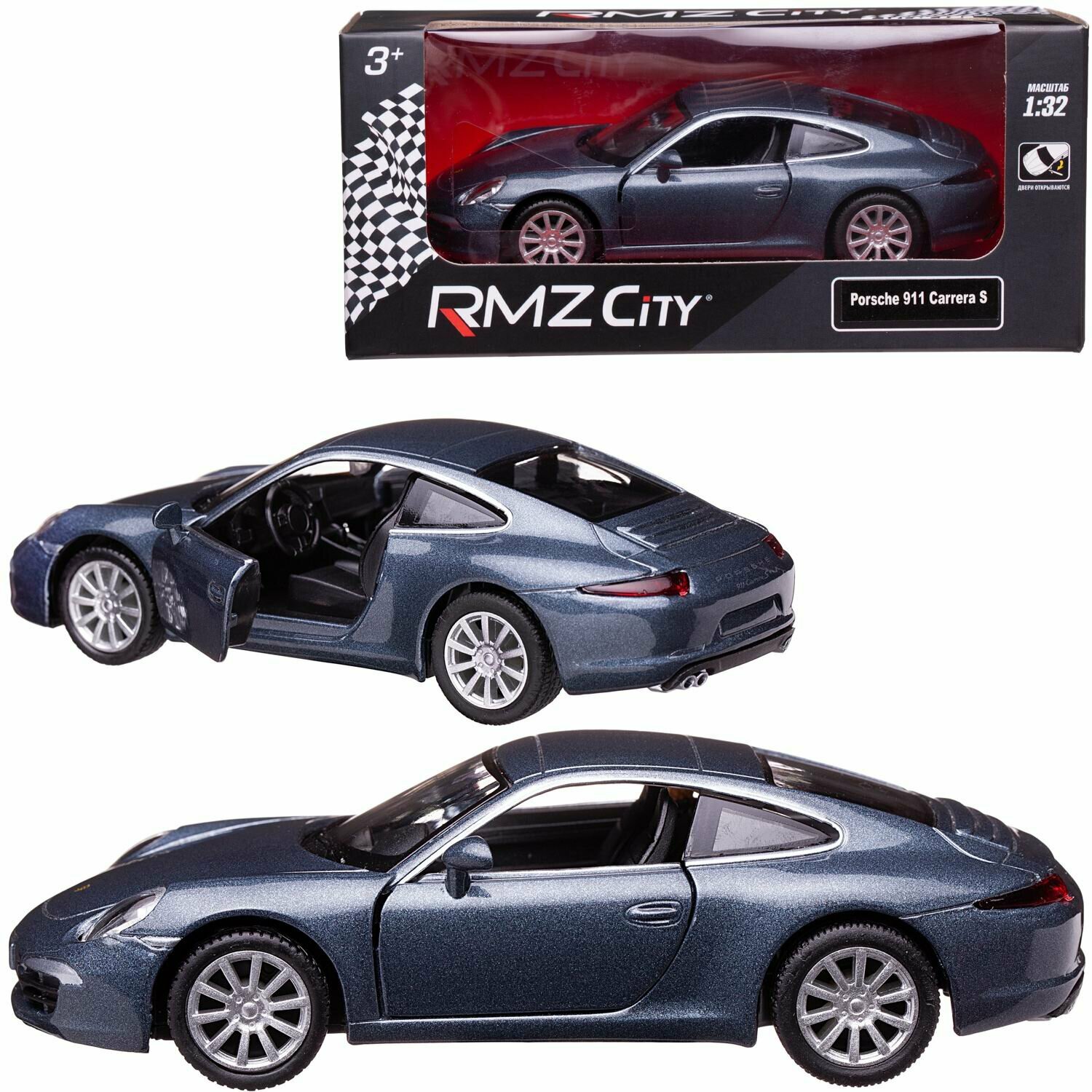 Машина металлическая RMZ City 1:32 Porsche 911 Carrea S синий цвет двери открываются