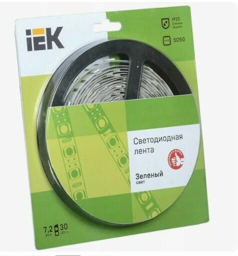 Лента LED 5м блистер LSR-5050G30-7,2-IP20-12V IEK зеленый