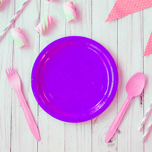 Одноразовые однотонные бумажные тарелки фиолетового цвета Purple 17см 8шт