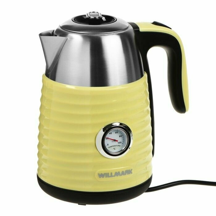 фото Чайник электрический WILLMARK WEK-1738PST, пластик, колба металл, 1.7 л, 2200 Вт, жёлтый