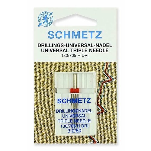 Игла тройная Schmetz 130/705H DRI, №80/3.0, 1 штука иглы для мягкой мебельной обивки 2 4 5 изогнутые с грейфером prym