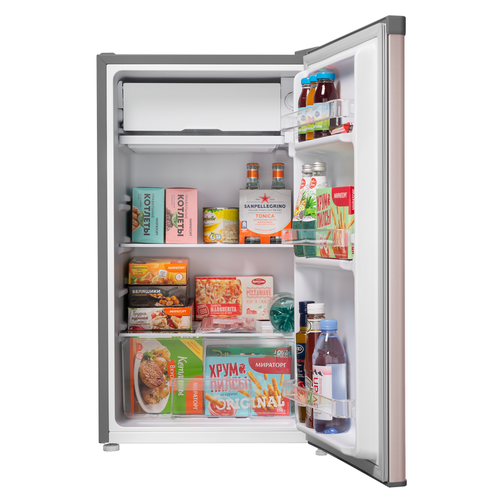 Холодильник однокамерный MAUNFELD MFF83GD DeFrost, золотистый/серый - фотография № 1