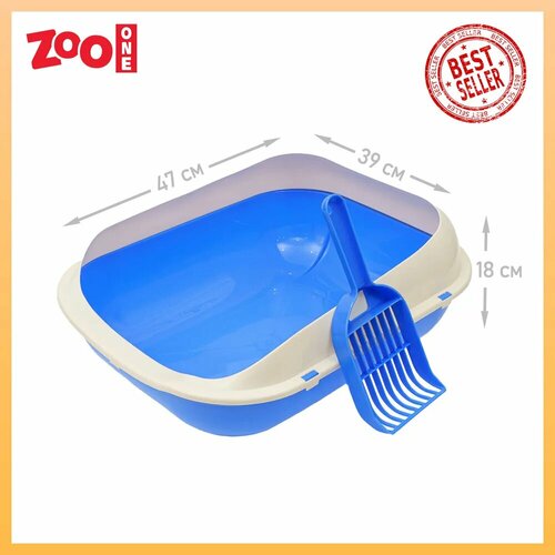 Туалет-лоток для кошек под наполнитель с совком M 47х39х18 cм светло-синий Zooone 978₽