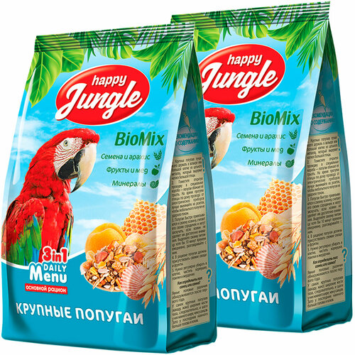 HAPPY JUNGLE для крупных попугаев (500 гр х 2 шт) happy jungle корм сухой для крупных попугаев 500 г 3шт