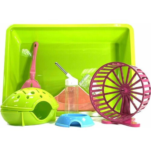 Клетка-террариум Зооэкспресс, для грызунов с метал. дверкой и компл, 40х27х18, средний, зеленый