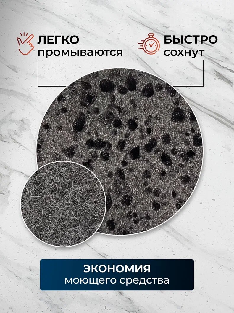 Губка для мытья посуды черная pro Cleanly, для уборки кухни и чистки ванны, крупнопористый поролон, большая универсальная хозяйственная, набор 5 шт