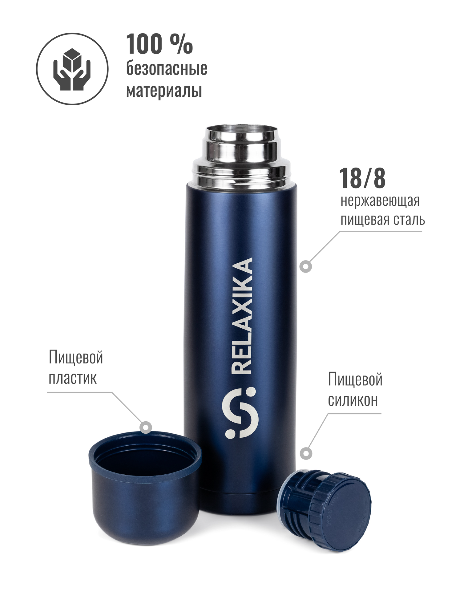 Термос Relaxika + стикерпак 7 вершин 1L Dark Blue R101.1000.3 - фотография № 3