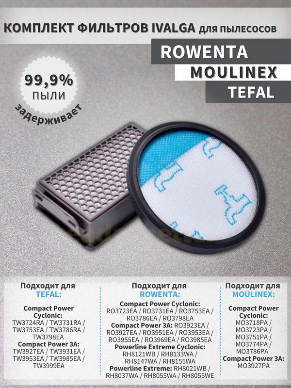 Комплект фильтров для пылесов ROWENTA серии RO37, RO39, RH80, RH81 / TEFAL серии TW37, TW39 / MOULINEX серии MO37, MO39 / Compact Power 3A