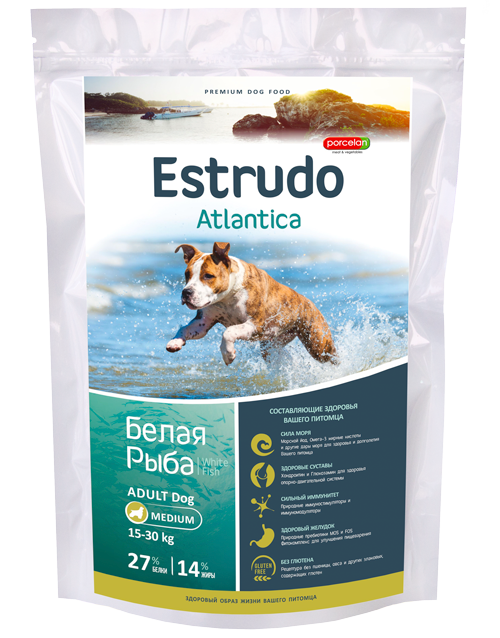 Сухой корм Estrudo Atlantica (Белая рыба) для взрослых собак средних пород склонных к аллергии 1 кг