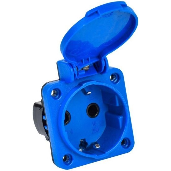 Розетка Iek панельная MAGNUM 2P+PE 16А IP44 РП11-3 с защ. крышкой с заземл. син PSN71-016-3-2-44-K07