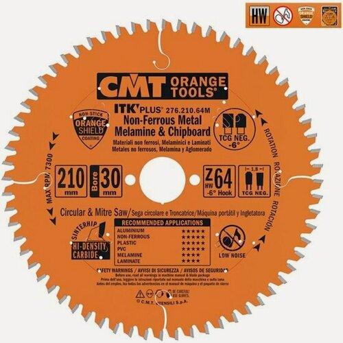 Изображение товара Диск пильный по алюминию Cmt 276.216.64M, 216x2.2/1.6x30 Z64 TCG NEG -6°