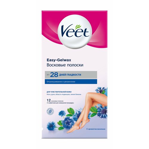 VEET Восковые полоски для чувствительной кожи c технологией Easy Gel-Wax, 12 х 30 г