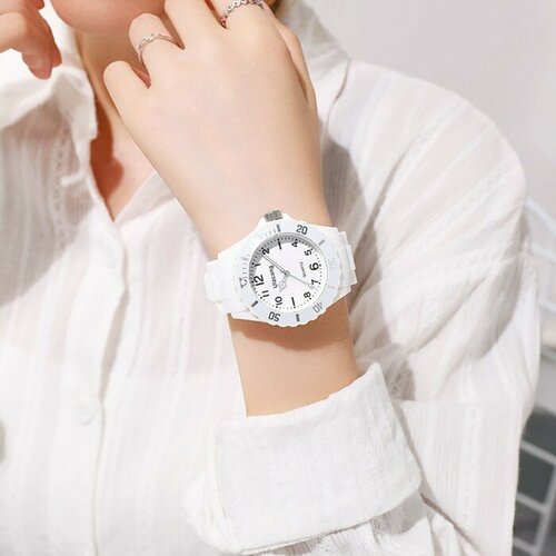 Наручные часы женские, d-4,5см, ремешок силикон, белые, белый