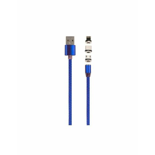 Дата-кабель MB mobility USB -Type-C/8 - pin/micro USB (3 в 1) нейлоновая оплетка, синий УТ000029373