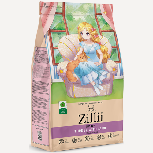 Изображение товара Корм сухой Zillii Indoor Adult Cat для взрослых кошек живущих в помещении Индейка с Ягнёнком, 2 кг