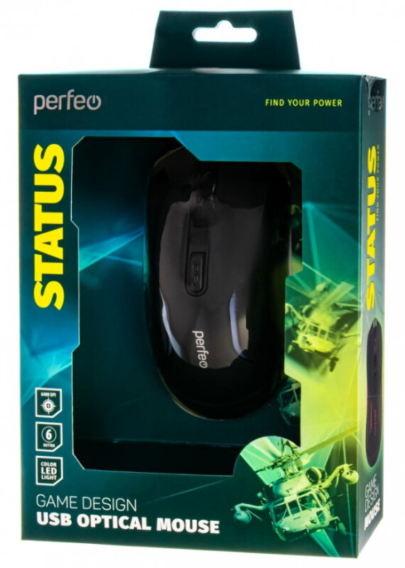 Мышь оптическая Perfeo "STATUS", 6 кн, USB, чёрн.