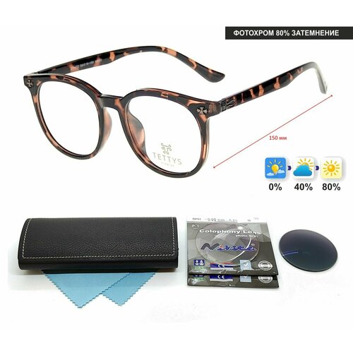 Фотохромные очки с футляром на магните TETTYS EYEWEAR мод. 210472 Цвет 2 с линзами NIKITA 1.56 Colophony GRAY, HMC+ +2.00 РЦ 66-68