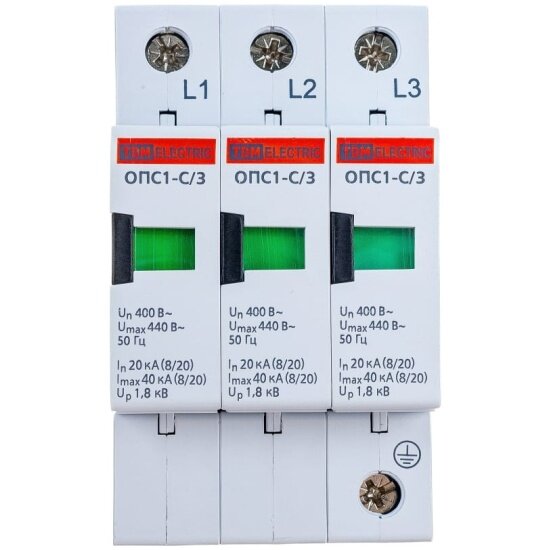 Разрядник Tdm Electric ОПС1-C 3Р In=20kA Un=400B Im=40kA, SQ0201-0007