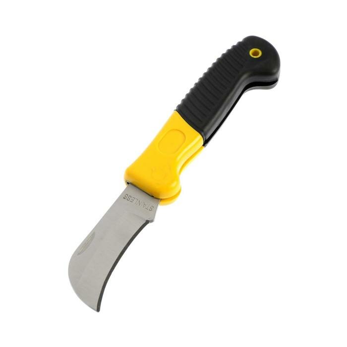 Тундра Нож универсальный складной тундра, 2К рукоятка, изогнутое лезвие, нержавеющая сталь